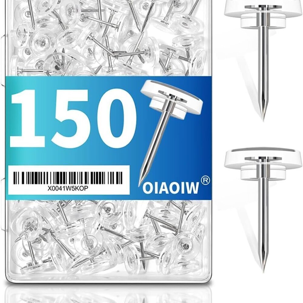 150 PCS Clear Push Pins Tacks Count in Reusable Box for Bulletin Boards and